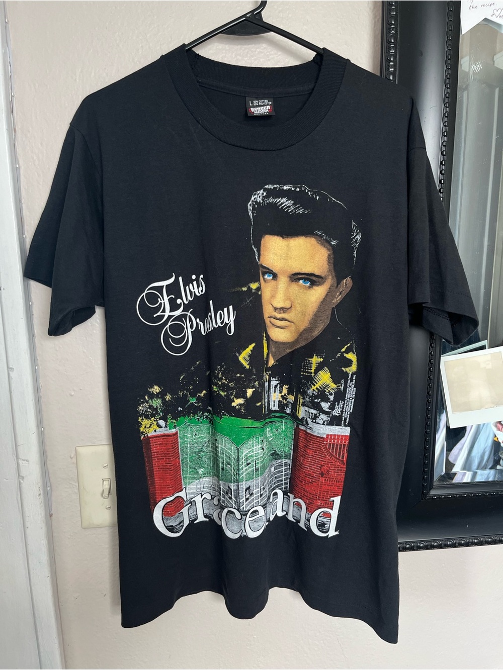 Screen Stars Black Graphic Tee with Multicolor Graceland Print